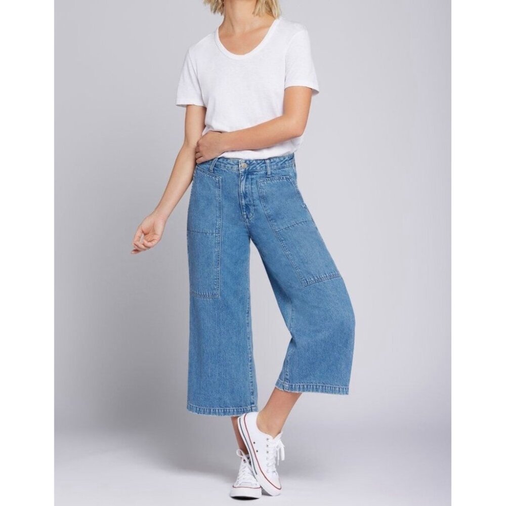 Current/Elliott‎ Wide Leg Crop Jeans Medium Wash High Rise Utility Pants 30 k1